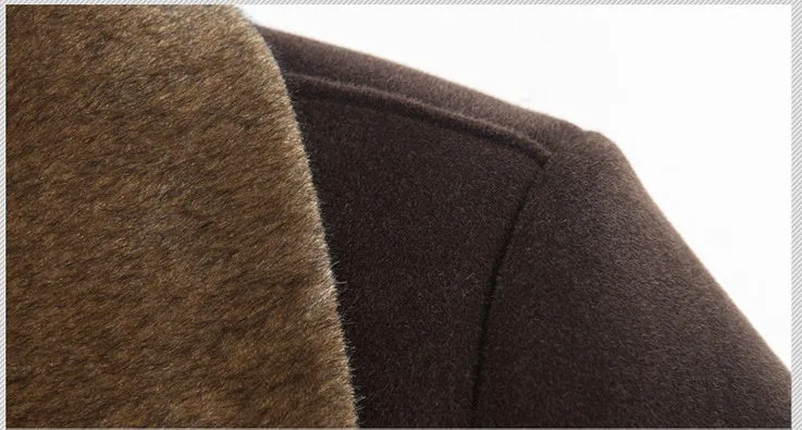 Men's medium long wool cashmere lapel coat in solid black, cardigan style, fit for business wear