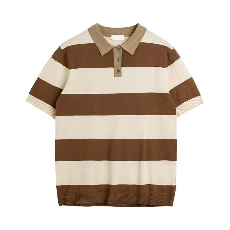 Business striped short-sleeved T-shirt men polyester, B226 black high quality option, front view