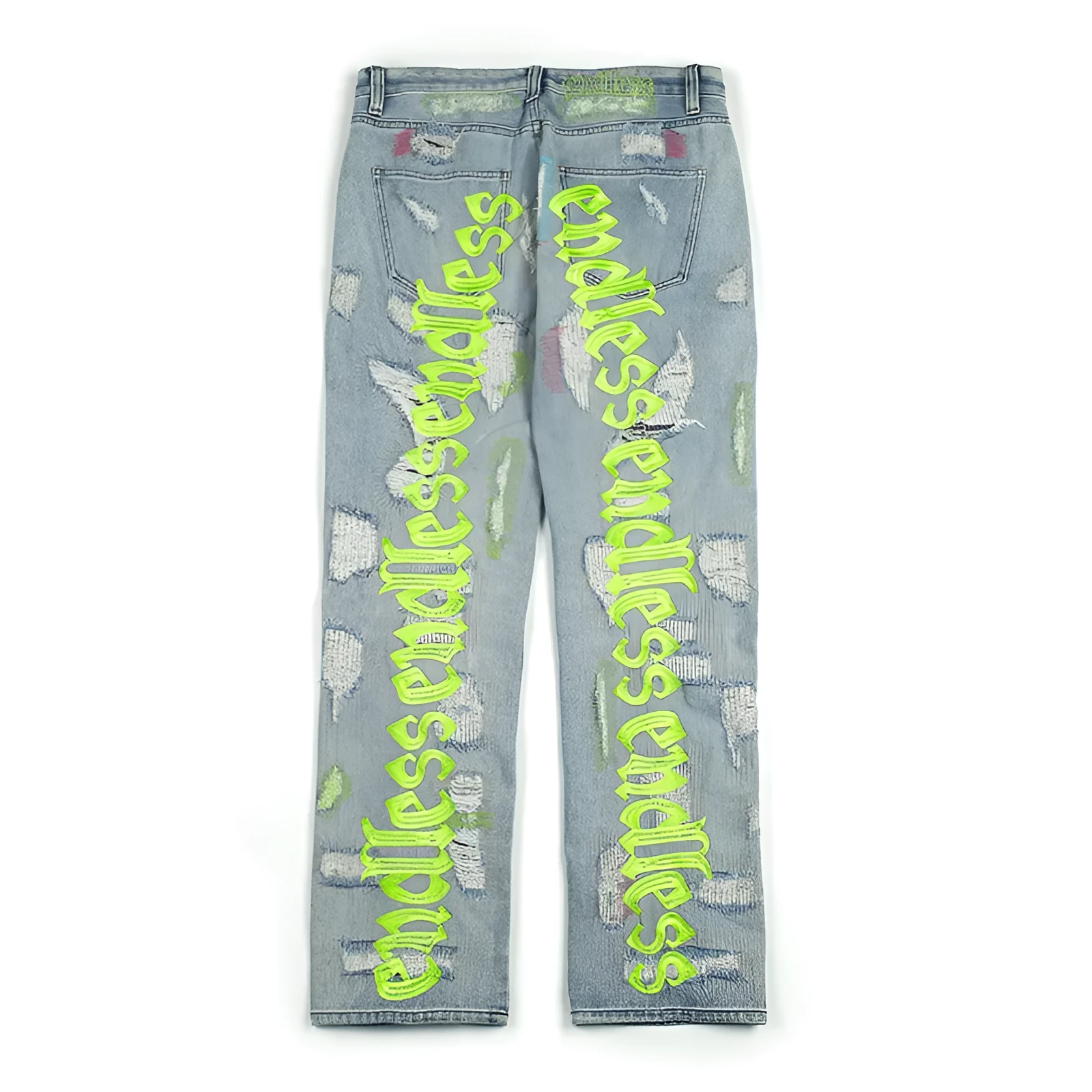 Ripped retro jeans trousers, 95% cotton, straight leg loose fit, low waist, black, embroidered and frayed