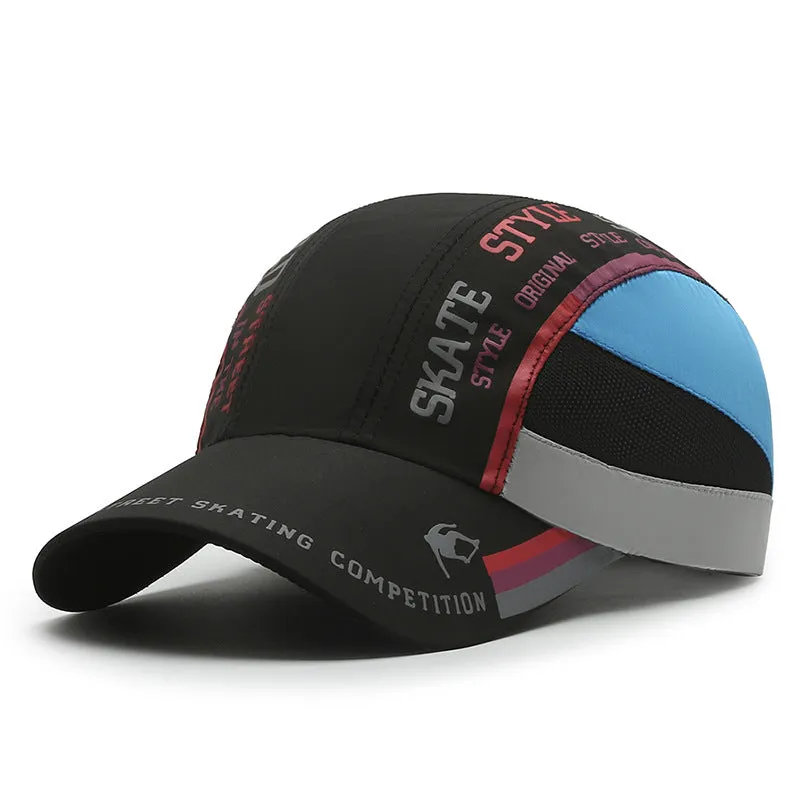 Summer quick-drying men's baseball cap with printed stitching, adjustable fit, in dark blue colour