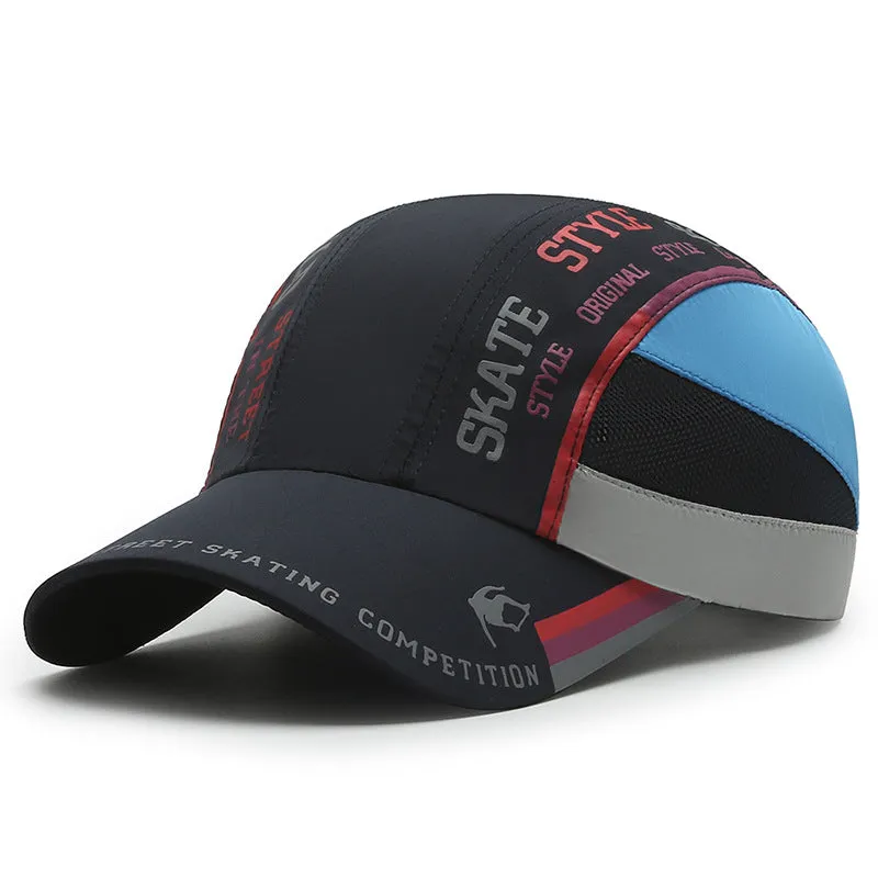 Summer quick-drying men's baseball cap with printed stitching, adjustable fit, in dark blue colour