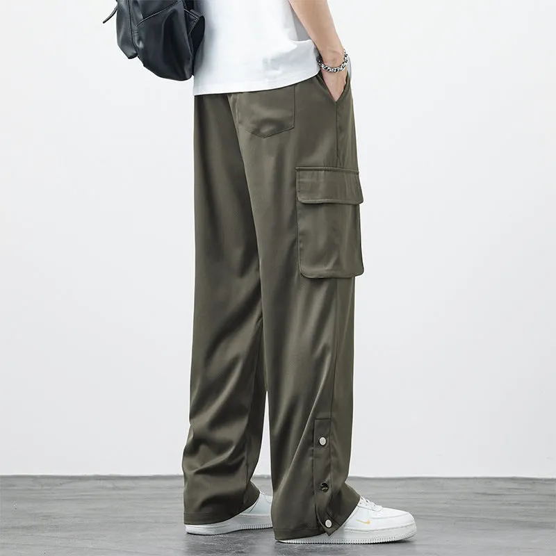 Men's plus size loose straight-leg nylon overalls in Army Green, front view