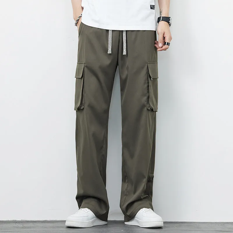Men's plus size loose straight-leg nylon overalls in Army Green, front view