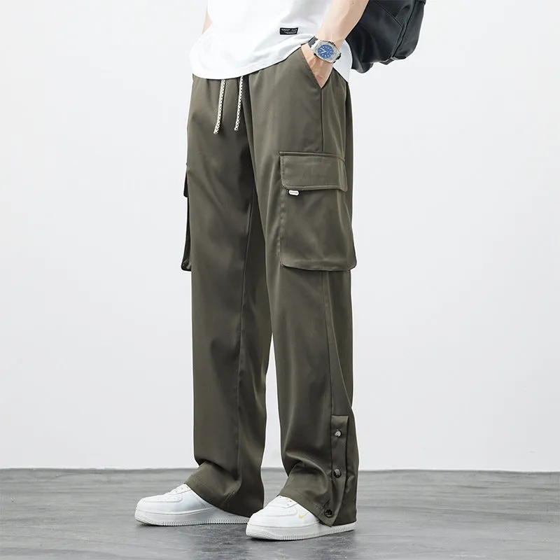 Men's plus size loose straight-leg nylon overalls in Army Green, front view