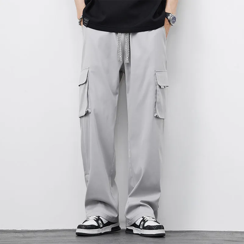 Men's plus size loose straight-leg nylon overalls in Army Green, front view