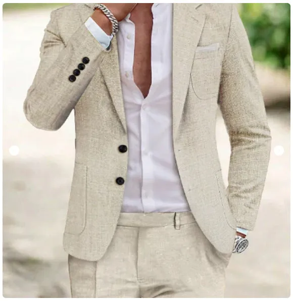 Two-piece digital printing suit with two-button jacket and matching trousers in nylon blend, men's light business wear spring autumn