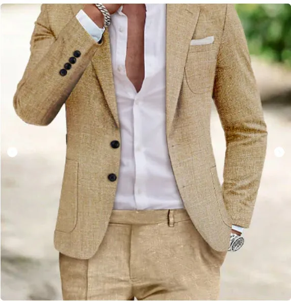 Two-piece digital printing suit with two-button jacket and matching trousers in nylon blend, men's light business wear spring autumn