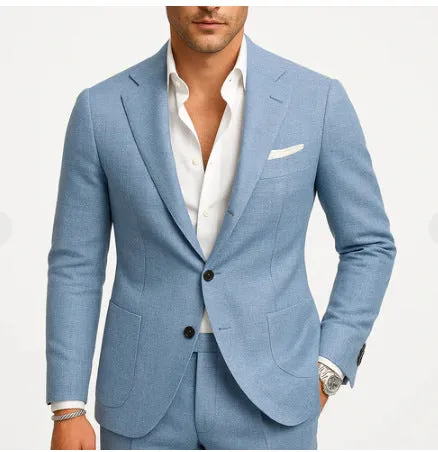 Two-piece digital printing suit with two-button jacket and matching trousers in nylon blend, men's light business wear spring autumn
