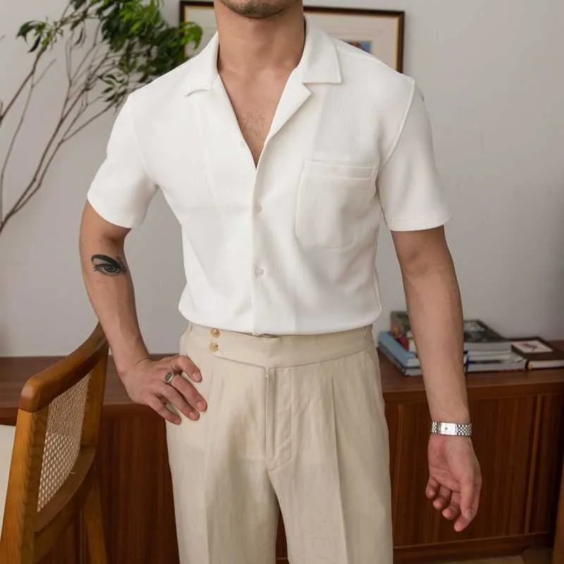 Small V-neck PU handsome casual top in slim-fit cardigan style available in black, green, and white