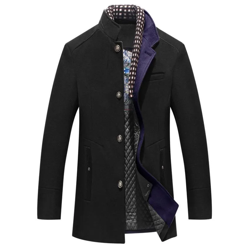 Men's woollen overcoat with double collar and patch pockets in khaki colour, Asian size L