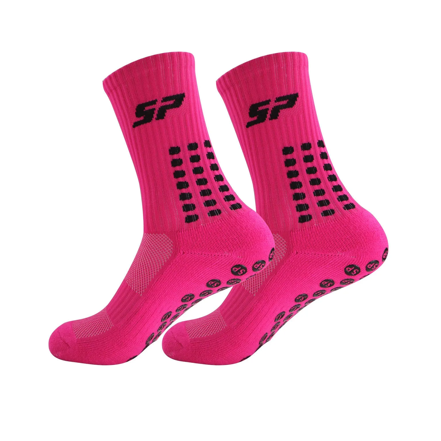 Non-slip nylon mid-calf socks for badminton and soccer in blue, shown on a white background