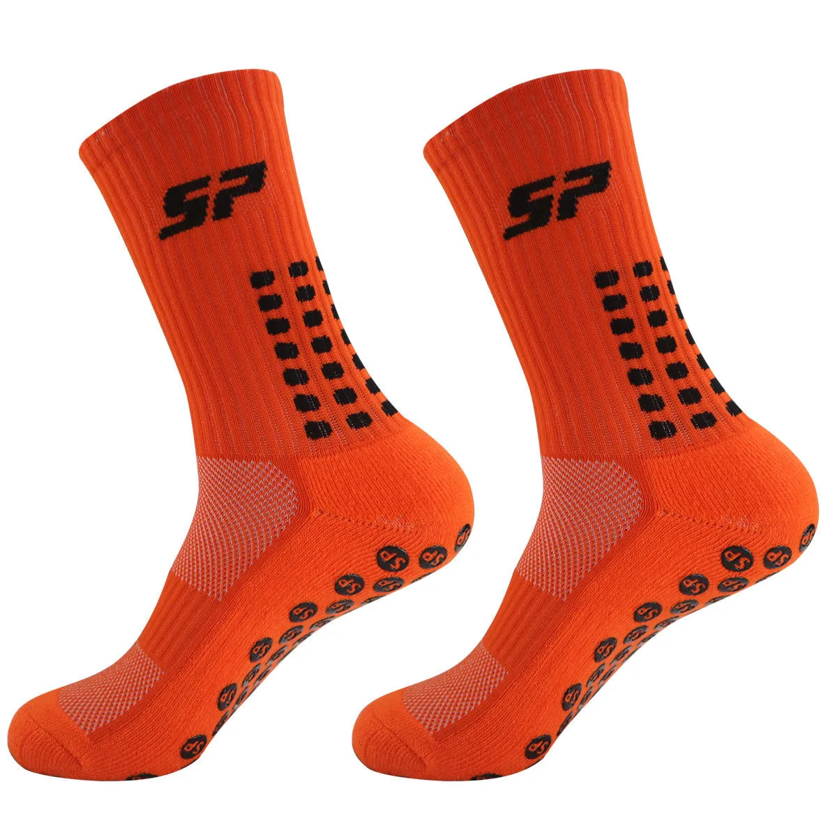 Non-slip nylon mid-calf socks for badminton and soccer in blue, shown on a white background