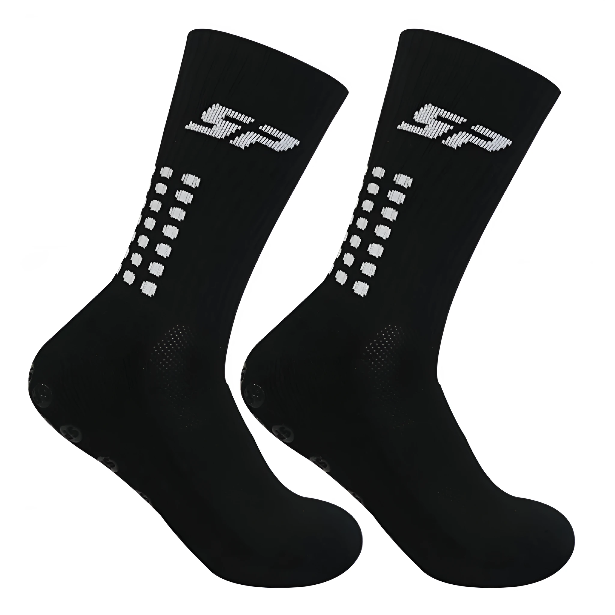 Non-slip nylon mid-calf socks for badminton and soccer in blue, shown on a white background