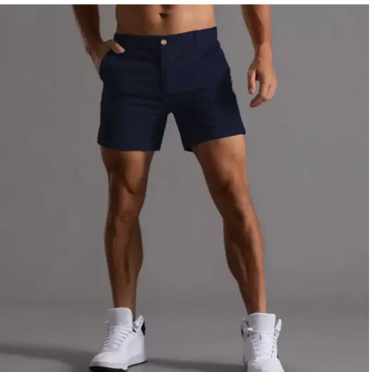Men's cotton summer button beach shorts with pockets, straight leg, in army green colour option