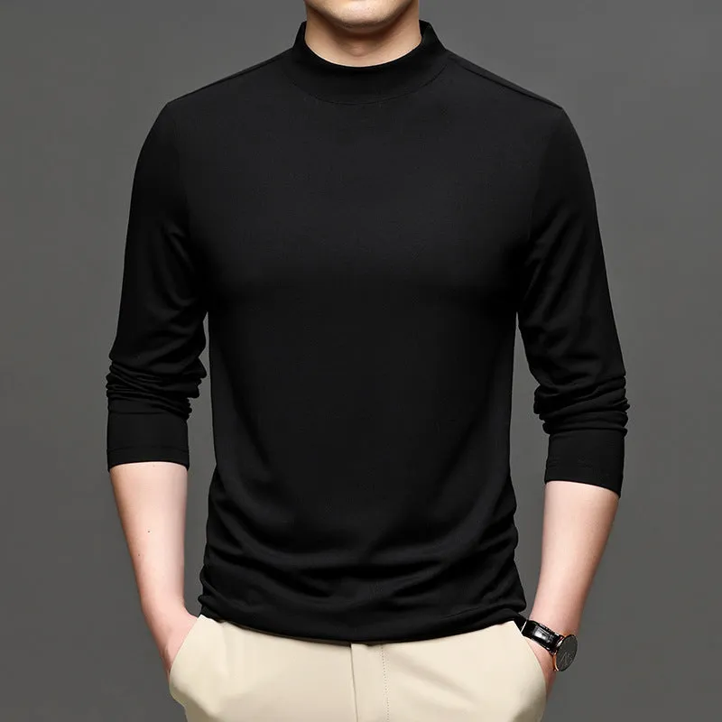 Men's half-high collar long sleeve modal undershirt in solid colour, pullover style