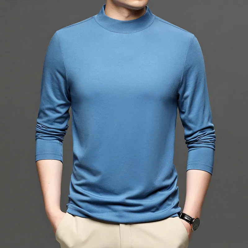 Men's half-high collar long sleeve modal undershirt in solid colour, pullover style
