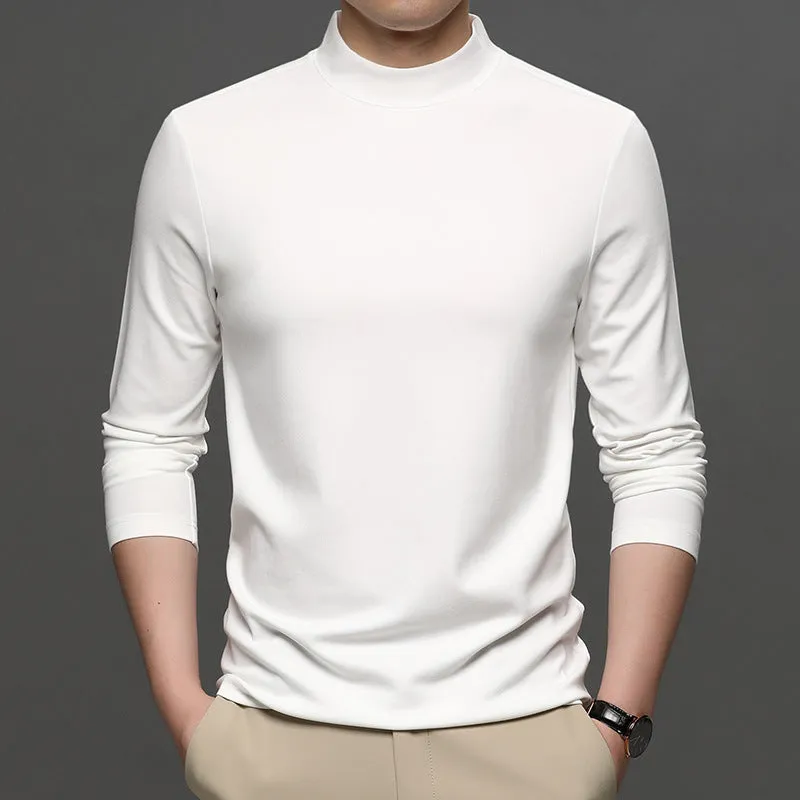 Men's half-high collar long sleeve modal undershirt in solid colour, pullover style