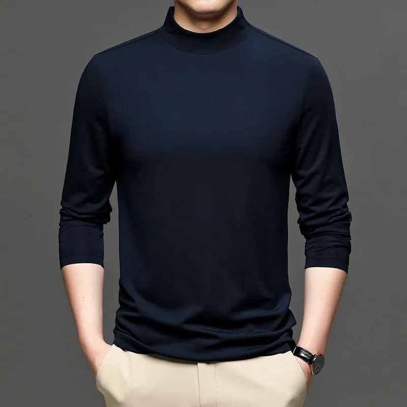 Men's half-high collar long sleeve modal undershirt in solid colour, pullover style