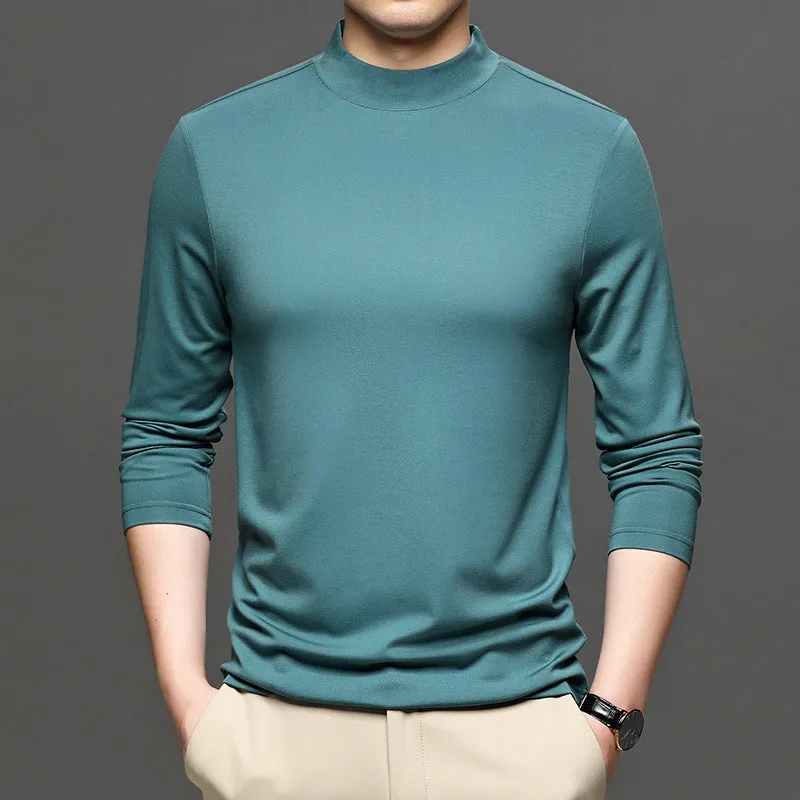 Men's half-high collar long sleeve modal undershirt in solid colour, pullover style
