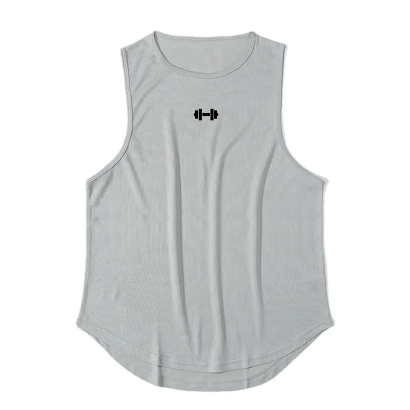 Men's quick-dry vest in solid colour polyester fibre with round hem for sports and summer use