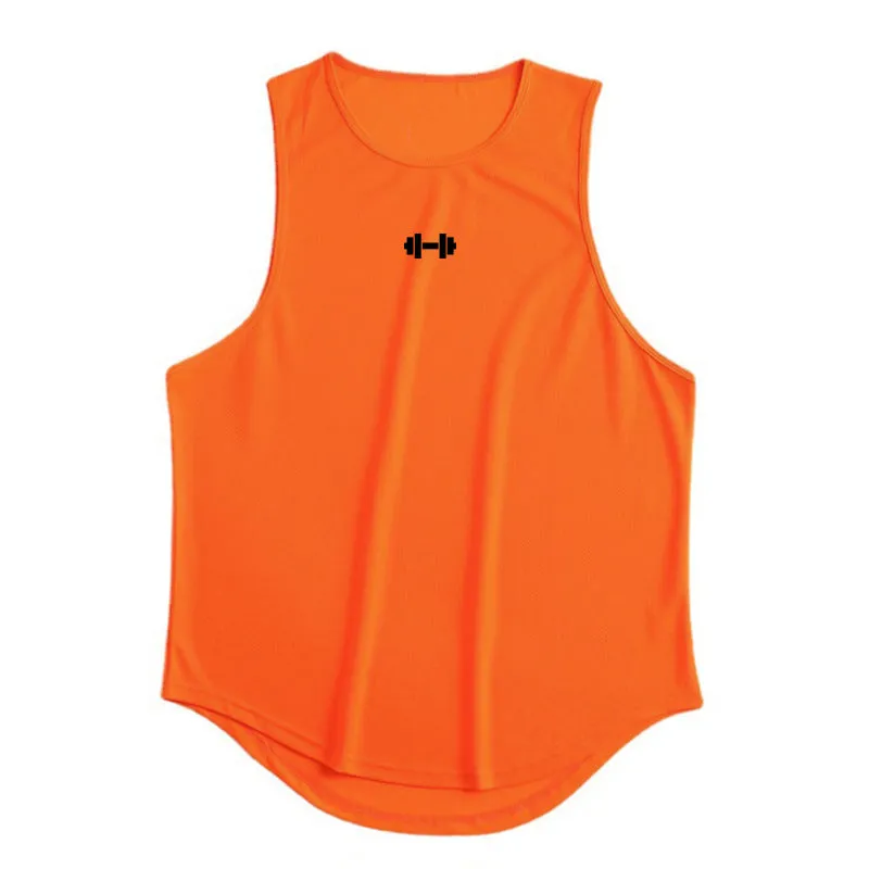 Men's quick-dry vest in solid colour polyester fibre with round hem for sports and summer use
