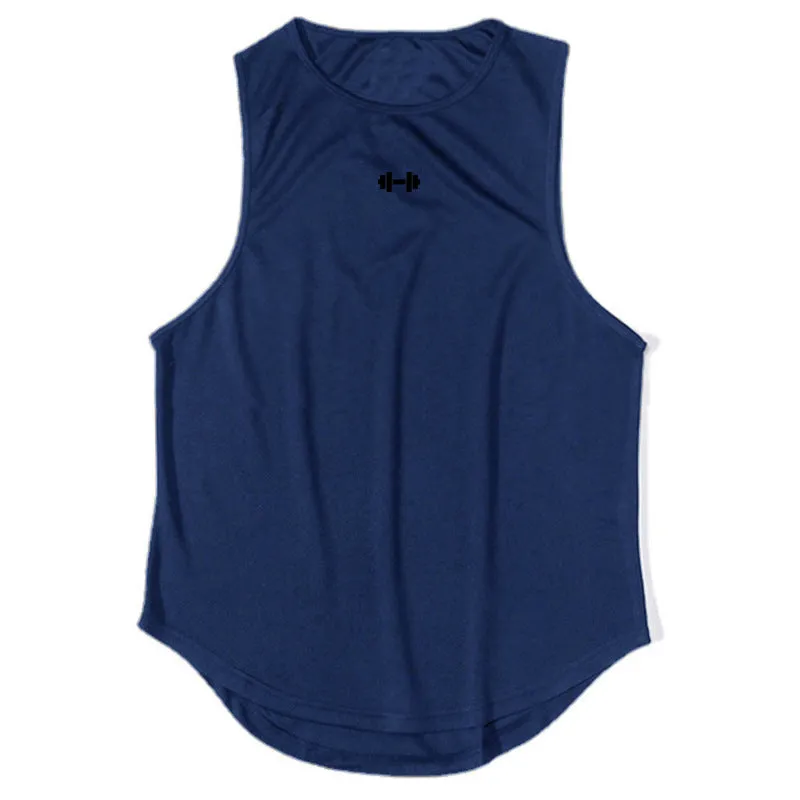 Men's quick-dry vest in solid colour polyester fibre with round hem for sports and summer use