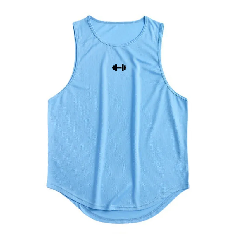 Men's quick-dry vest in solid colour polyester fibre with round hem for sports and summer use