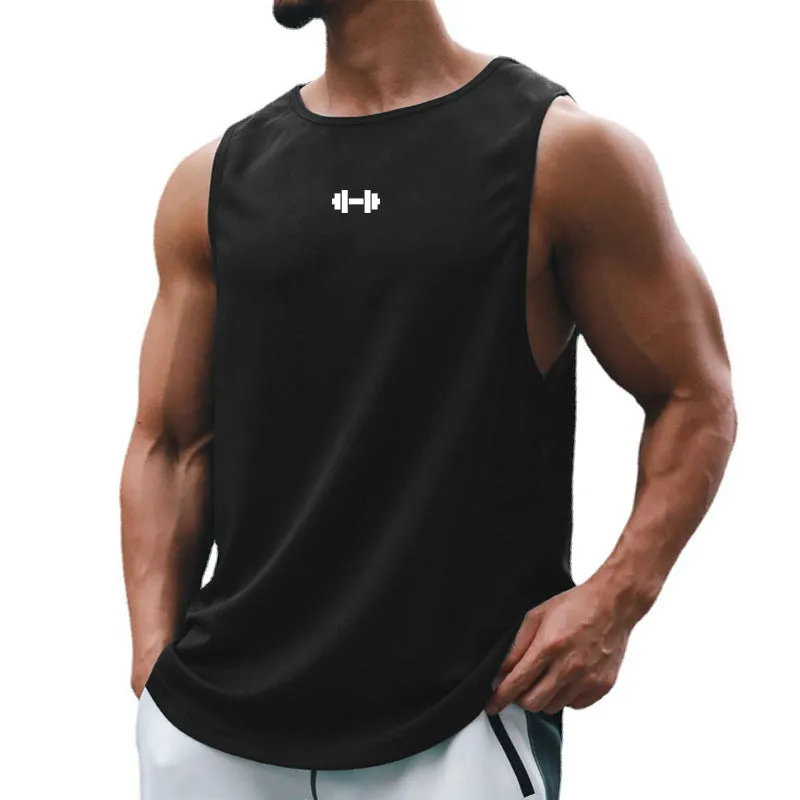 Men's quick-dry vest in solid colour polyester fibre with round hem for sports and summer use