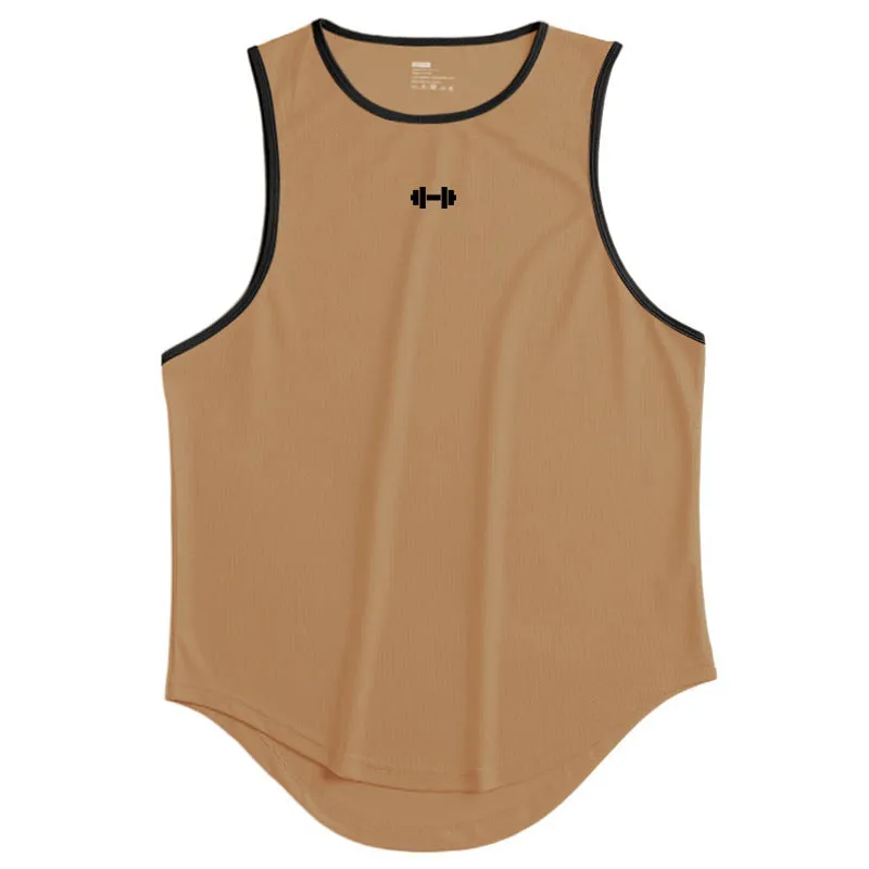 Men's quick-dry vest in solid colour polyester fibre with round hem for sports and summer use