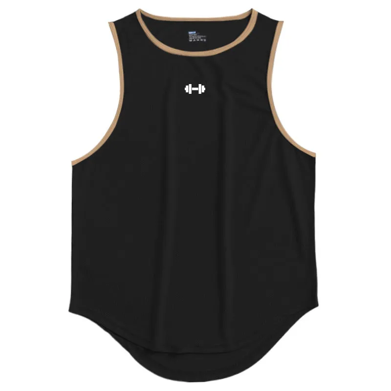 Men's quick-dry vest in solid colour polyester fibre with round hem for sports and summer use