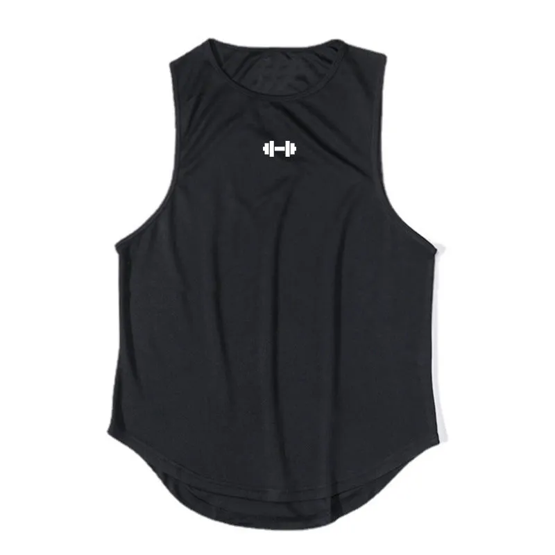 Men's quick-dry vest in solid colour polyester fibre with round hem for sports and summer use