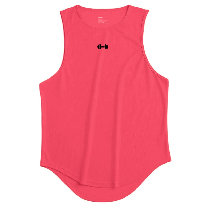 Men's quick-dry vest in solid colour polyester fibre with round hem for sports and summer use