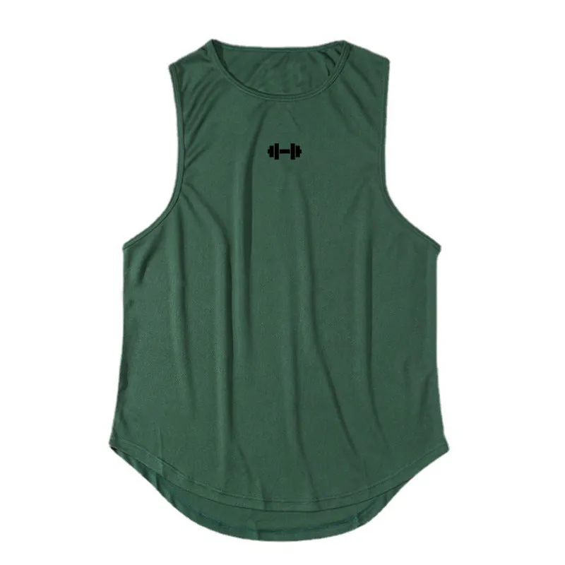Men's quick-dry vest in solid colour polyester fibre with round hem for sports and summer use