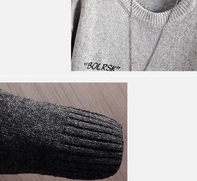 Fleece lined thickened polyester knitwear sweater in 1241 black, leisure style, front view