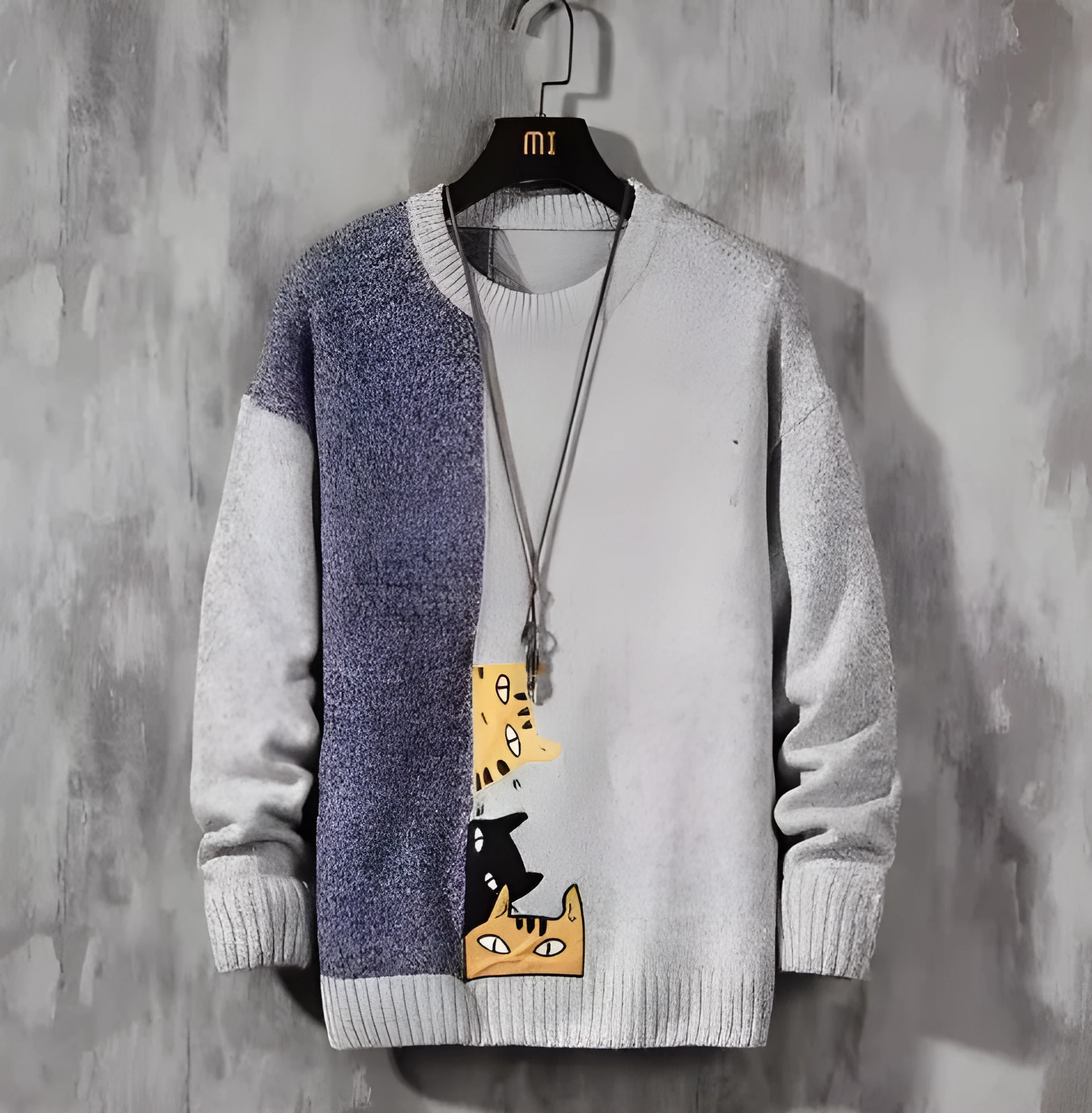 Fleece lined thickened polyester knitwear sweater in 1241 black, leisure style, front view