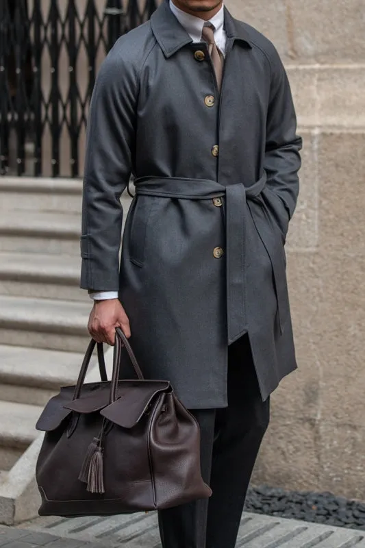 Wool winter trench coat single-breasted in dark blue, 70% polyester 30% wool leisure style
