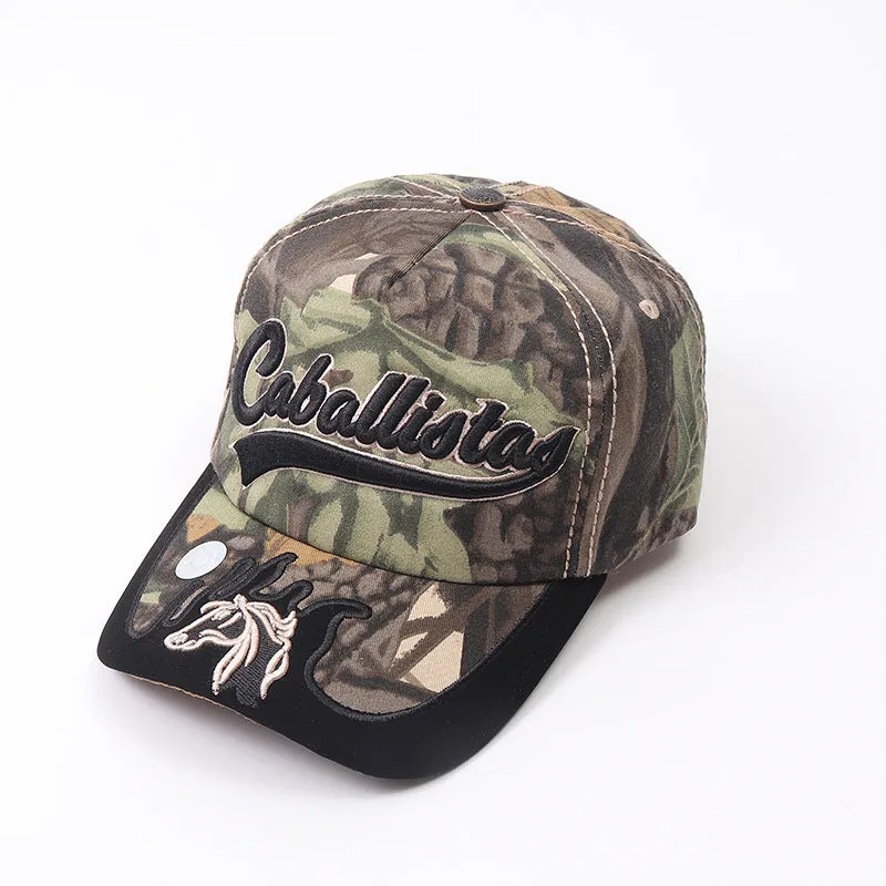 Letter embroidery graffiti baseball cap unisex cotton dome crown sun protection hat in brown