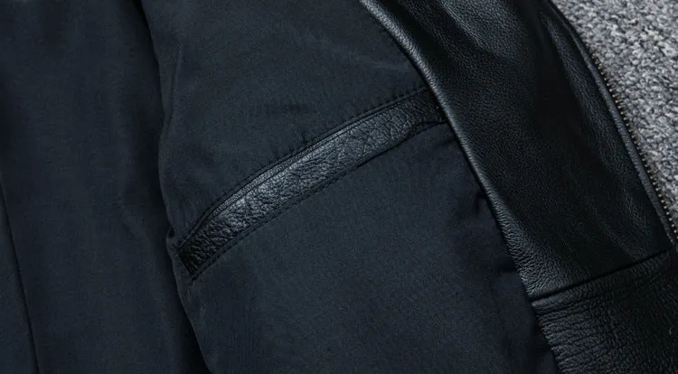 Pure cowhide biker's leather jacket in black with front zip and snap collar, full-length sleeves, polyester lining