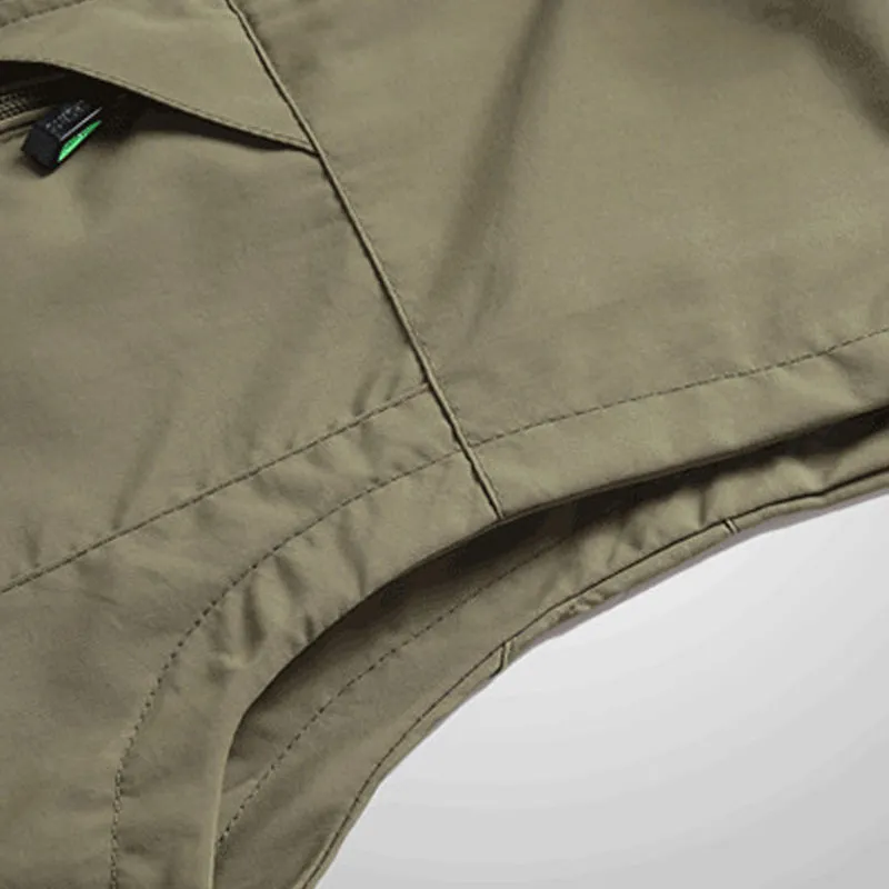 Men's cotton blend nylon outdoor leisure vest in army green with stand-up collar and zipper