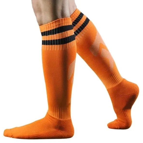 Pair of football training socks in adult size made from 63% polyester fibre