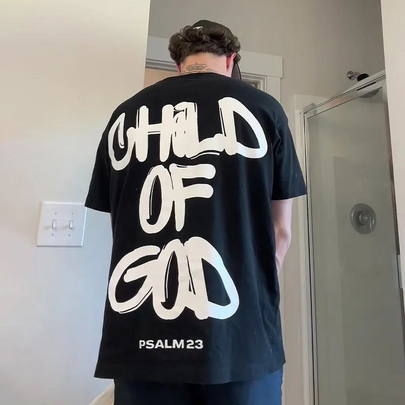 Child Of God print T-shirt in casual style, 100% polyester, round neck, short sleeves, summer top