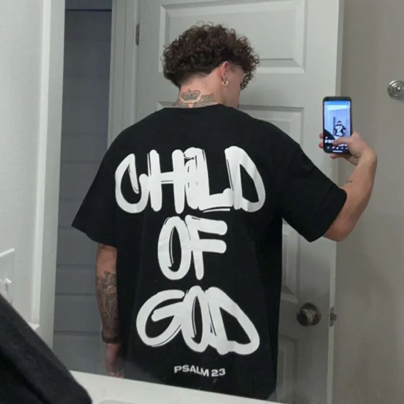 Child Of God print T-shirt in casual style, 100% polyester, round neck, short sleeves, summer top
