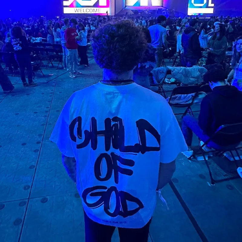 Child Of God print T-shirt in casual style, 100% polyester, round neck, short sleeves, summer top