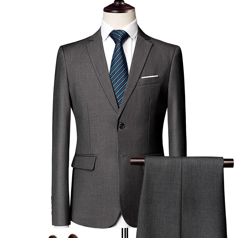 Men's loose fit business casual suit two-piece set in polyester, available in multiple colours and sizes M-5XL