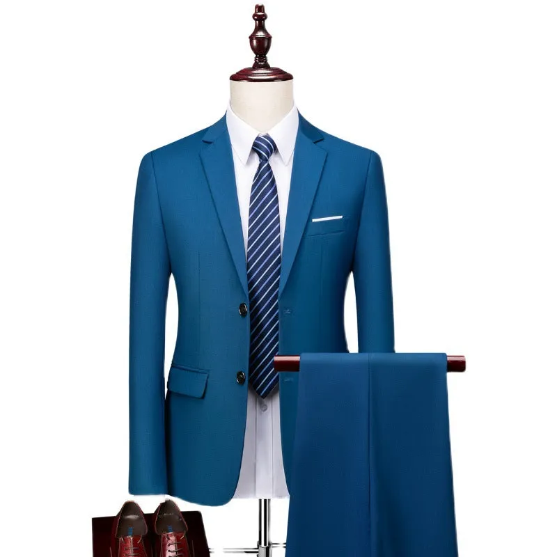 Men's loose fit business casual suit two-piece set in polyester, available in multiple colours and sizes M-5XL