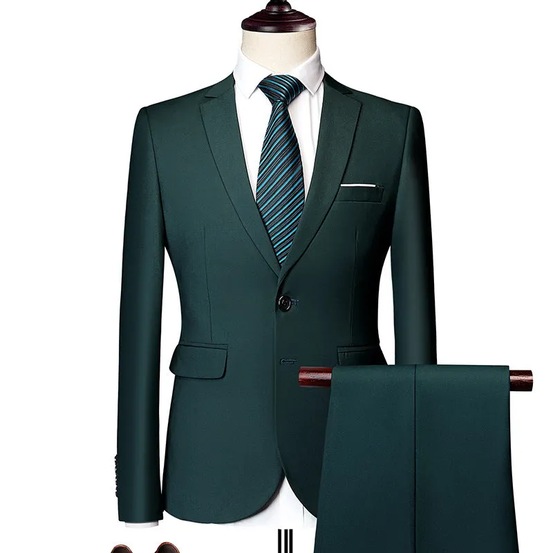 Men's loose fit business casual suit two-piece set in polyester, available in multiple colours and sizes M-5XL