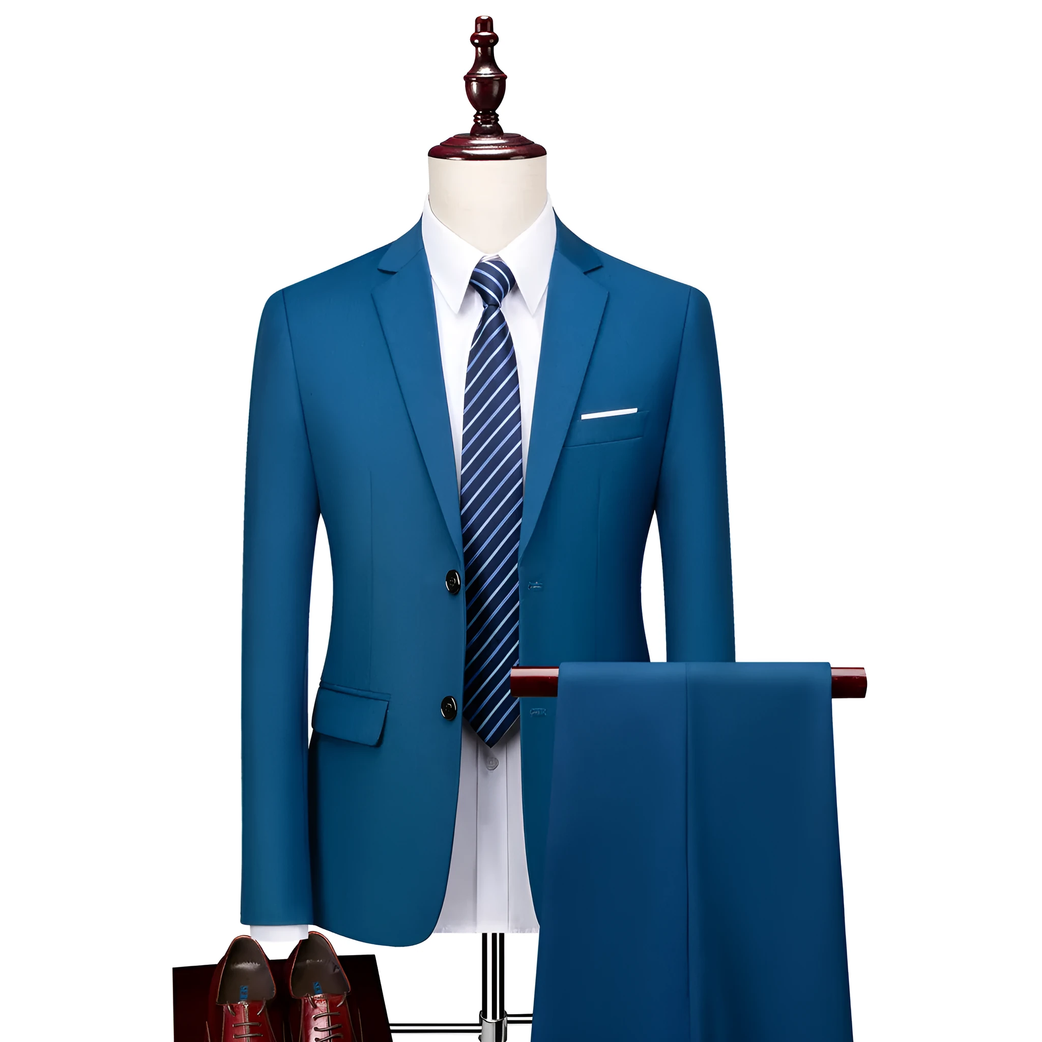 Men's loose fit business casual suit two-piece set in polyester, available in multiple colours and sizes M-5XL