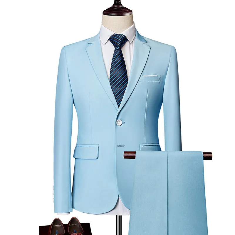 Men's loose fit business casual suit two-piece set in polyester, available in multiple colours and sizes M-5XL