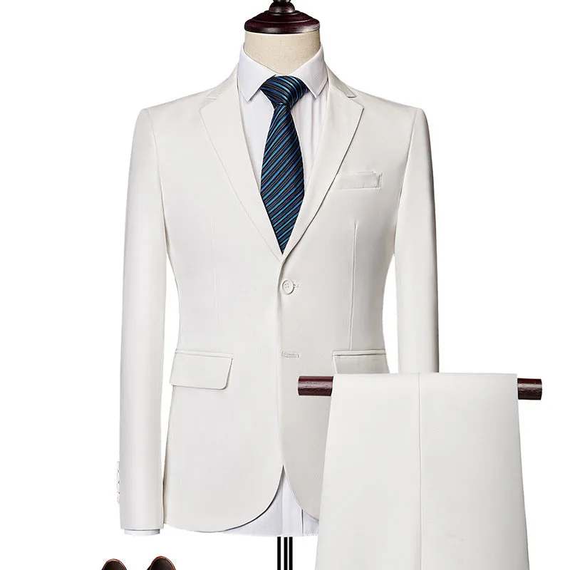 Men's loose fit business casual suit two-piece set in polyester, available in multiple colours and sizes M-5XL