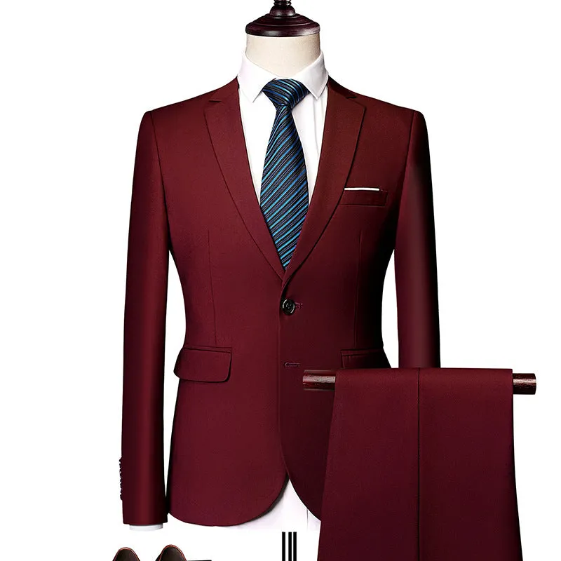 Men's loose fit business casual suit two-piece set in polyester, available in multiple colours and sizes M-5XL